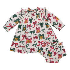PINK CHICKEN baby girls jaipur dress set- christmas bows and bells