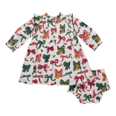 PINK CHICKEN baby girls jaipur dress set- christmas bows and bells