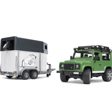 BRUDER LAND ROVER DEFENDER STATION WAGON W HORSE TRAILER AND HORSE