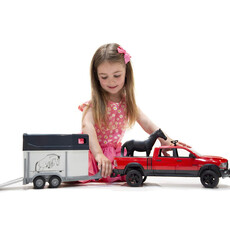 BRUDER RAM 2500 POWER PICK UP WITH HORSE TRAILER AND HORSE