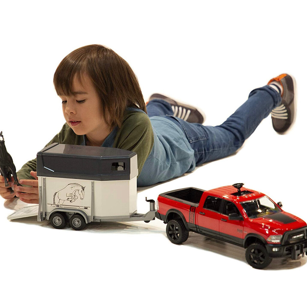 BRUDER RAM 2500 POWER PICK UP WITH HORSE TRAILER AND HORSE