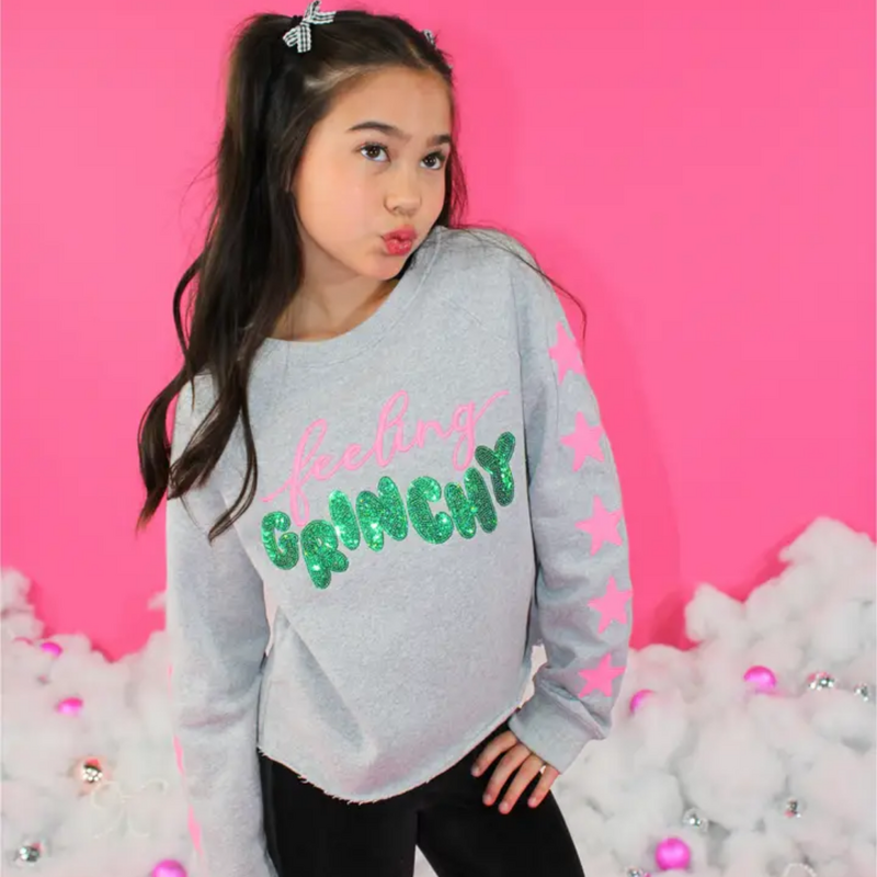 PAPER FLOWER GIRL'S SEQUINS FEELING GRINCHY  SWEATSHIRT
