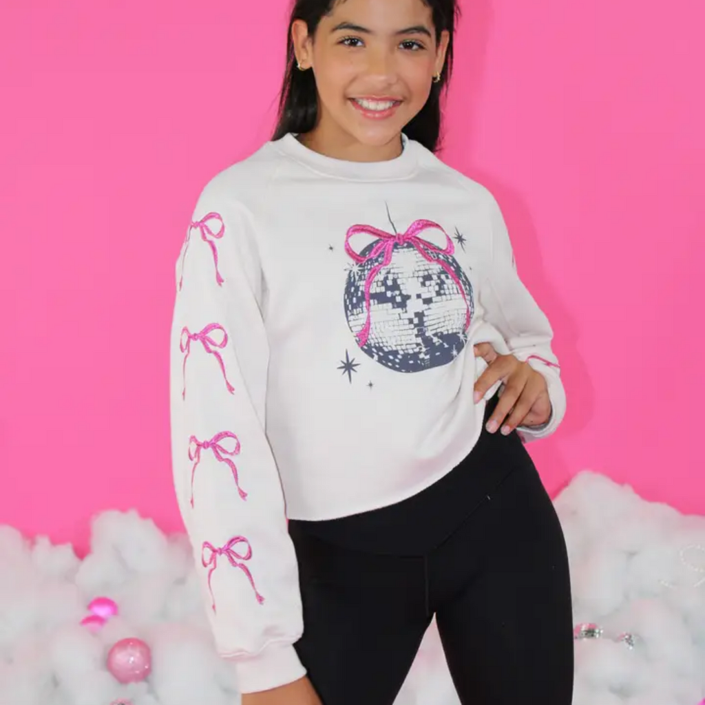 PAPER FLOWER GIRL'S EMBRO BOWS & DISCO BALL SWEATSHIRT