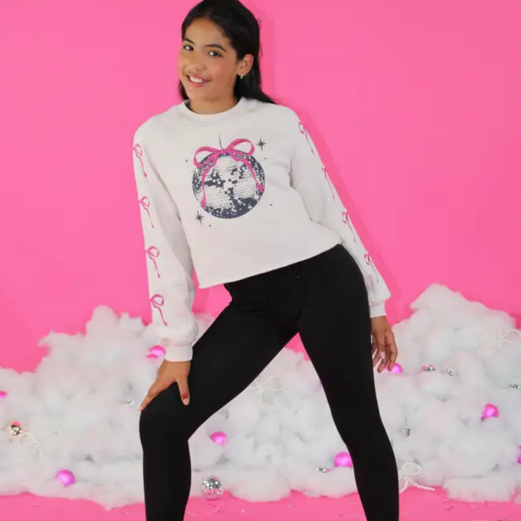 PAPER FLOWER GIRL'S EMBRO BOWS & DISCO BALL SWEATSHIRT