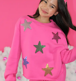 PAPER FLOWER GIRL'S SEQUIN STARS APPLIQUE SWEATSHIRT