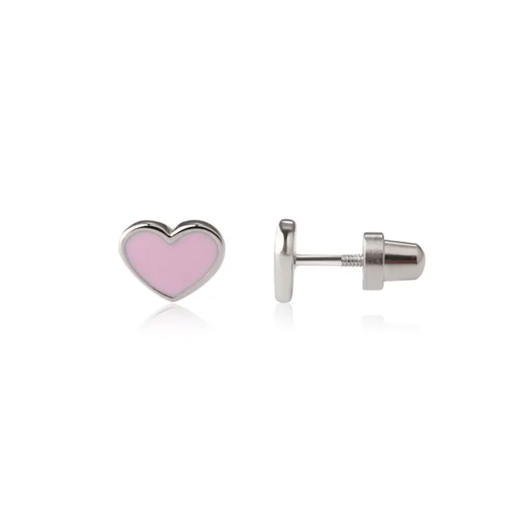 CHERISHED MOMENTS SS SILVER PINK HEART EARRINGS, SCREW BACK