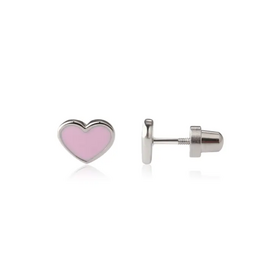 CHERISHED MOMENTS SS SILVER PINK HEART EARRINGS, SCREW BACK