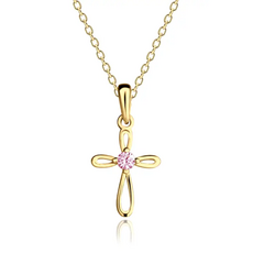 CHERISHED MOMENTS 14K GOLD-PLATED PINK CROSS INFINITY