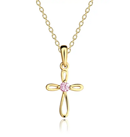 CHERISHED MOMENTS 14K GOLD-PLATED PINK CROSS INFINITY