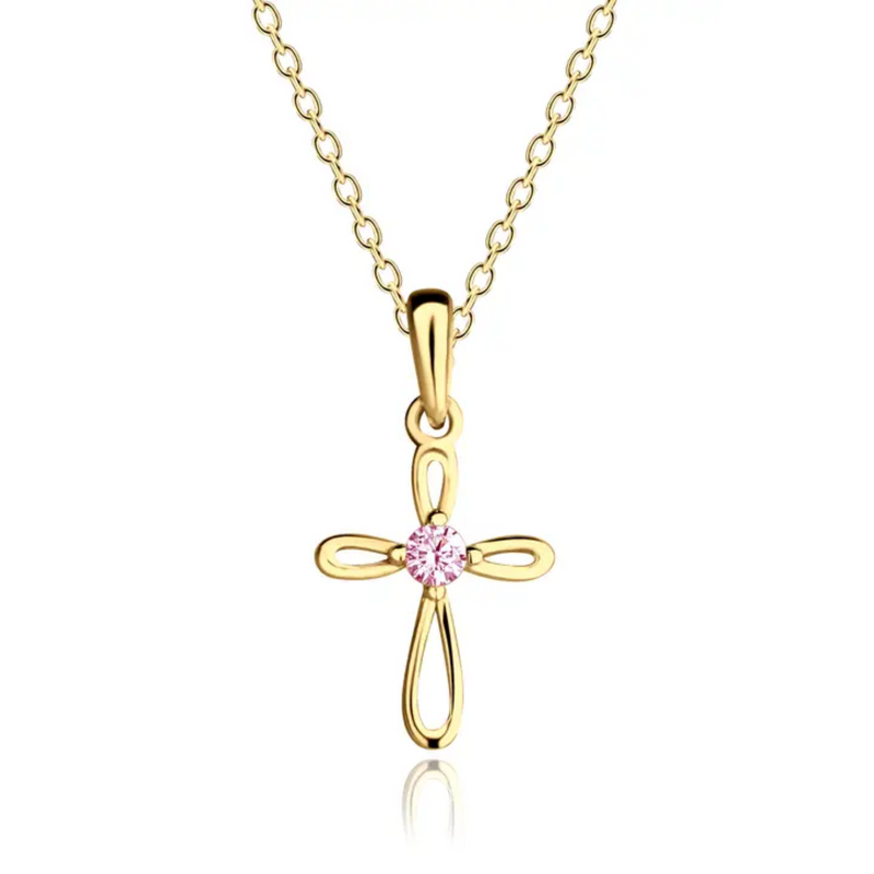 CHERISHED MOMENTS 14K GOLD-PLATED PINK CROSS INFINITY