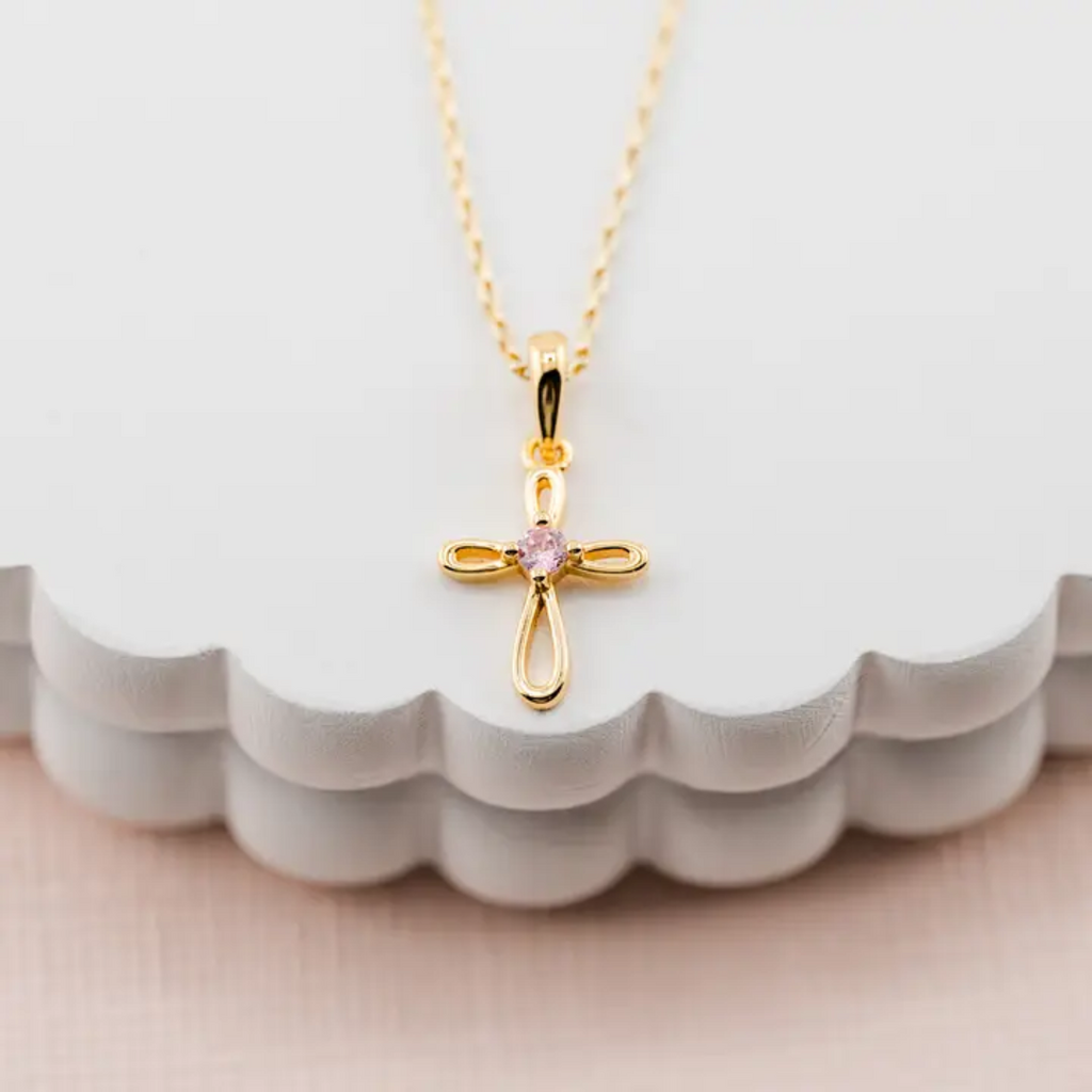 CHERISHED MOMENTS 14K GOLD-PLATED PINK CROSS INFINITY