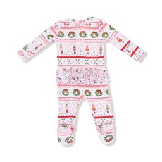 ANGEL DEAR Sugar Plum Fairy - Nutcracker Fair Isle - Pink - 2 Way Zipper Ruffle Back Footie