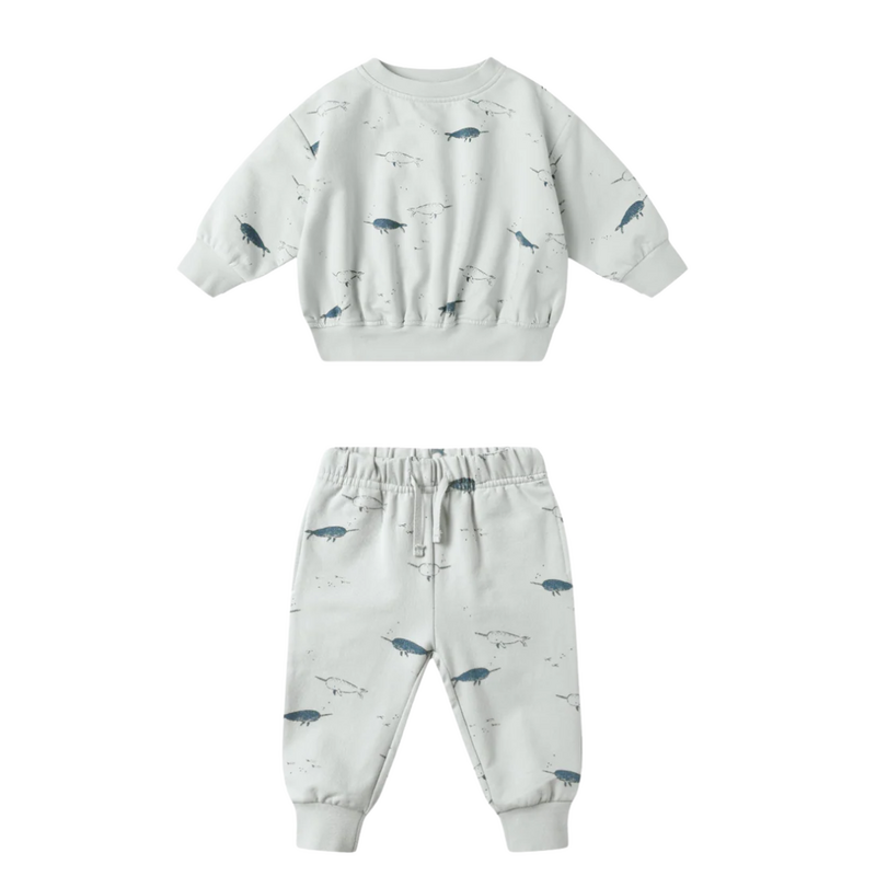 Rylee + Cru Inc. RELAXED FLEECE SWEATSHIRT W/SWEATPANTS NARWHALS