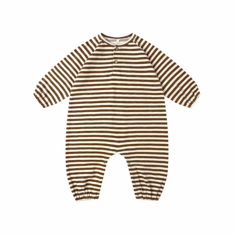 Rylee + Cru Inc. HENLEY JUMPSUIT || BROWN STRIPE