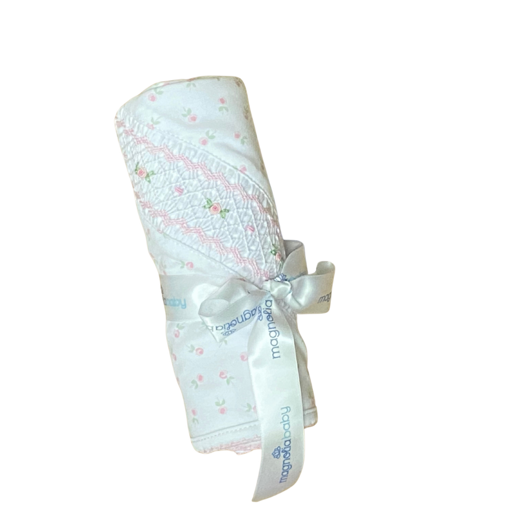 MAGNOLIA BABY JULIETTE'S CLASSICS PINK SMOCKED PRINTED RECEIVING BLANKET