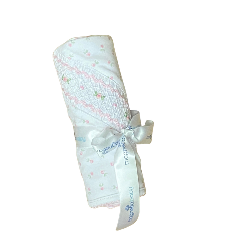 MAGNOLIA BABY JULIETTE'S CLASSICS PINK SMOCKED PRINTED RECEIVING BLANKET