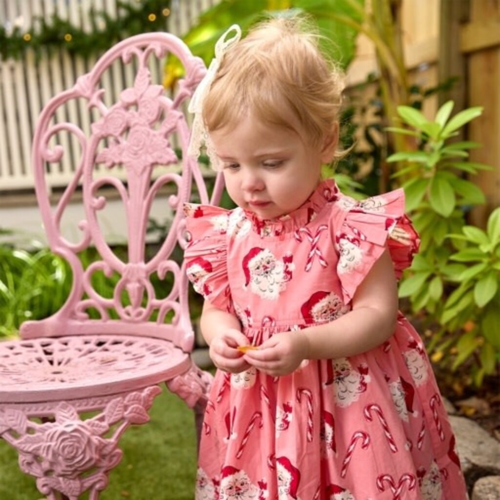 PINK CHICKEN baby girls jennifer dress set - pink candy cane santa