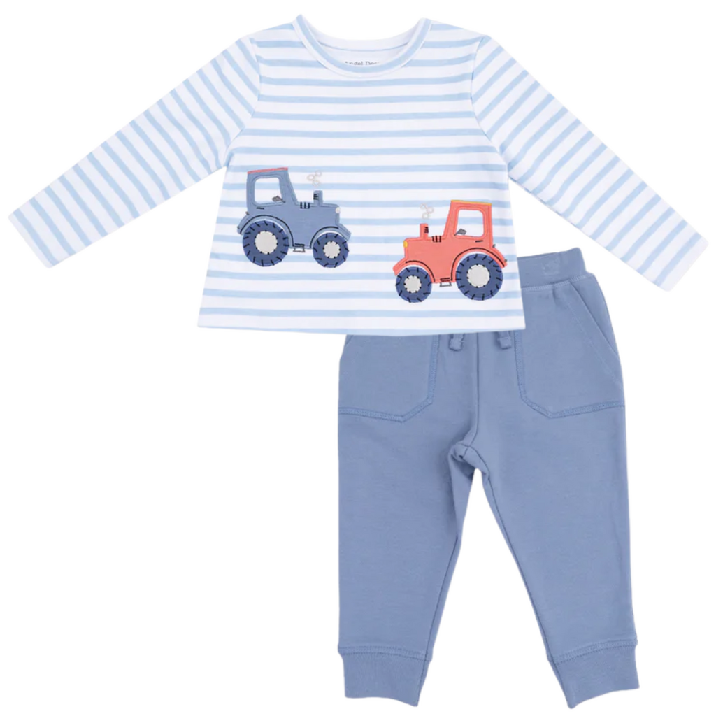 ANGEL DEAR LS Mini Tractors App w/French Terry Country Blue Joggers