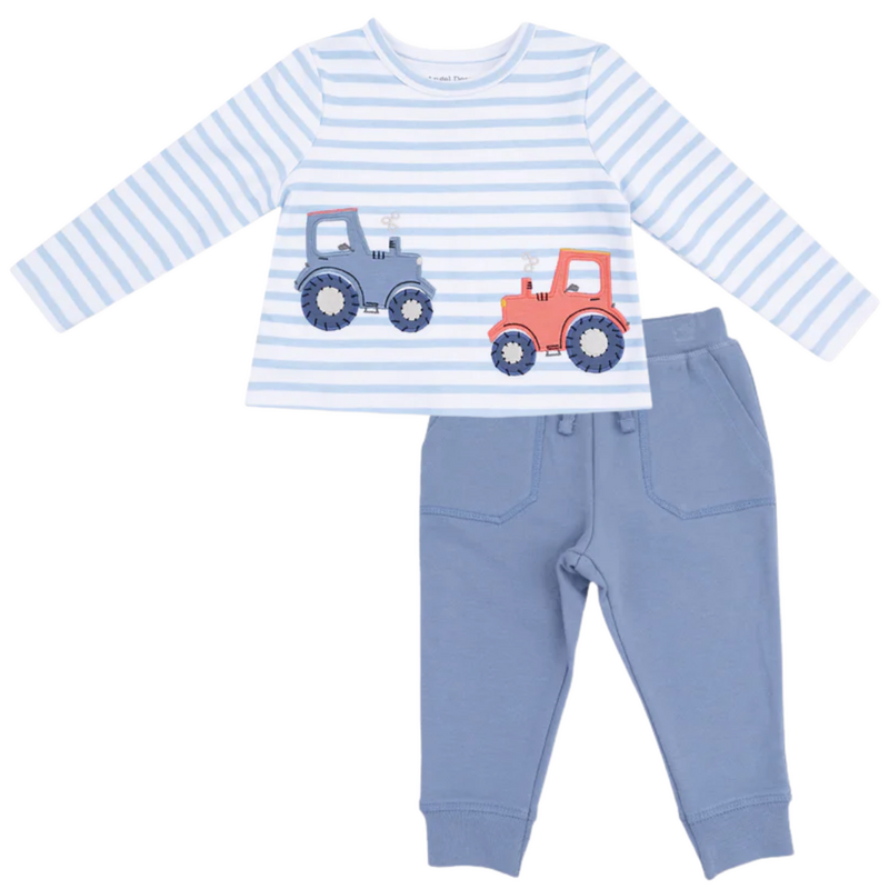 ANGEL DEAR LS Mini Tractors App w/French Terry Country Blue Joggers