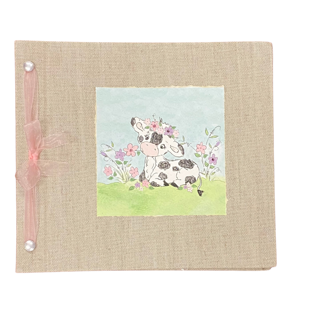 BABY MEMORY BOOK - B&W CALF W/FLOWERS