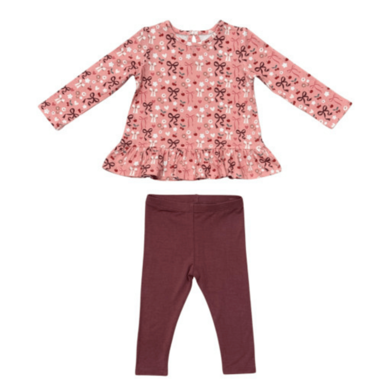 BABYSPROUTS Long Sleeve Peplum Set In Cherry Hearts