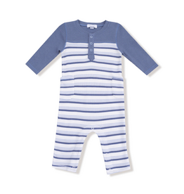 ANGEL DEAR Vintage Stripe - Blue - Romper W/ Contrast Sleeves