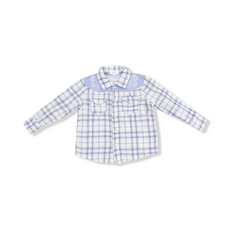 ANGEL DEAR Blue Plaid - L/S Western Pearl Snap Shirt with Howdy Embroidery on Back
