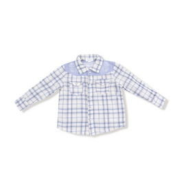 ANGEL DEAR Blue Plaid - L/S Western Pearl Snap Shirt with Howdy Embroidery on Back