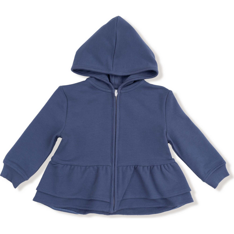 ANGEL DEAR French Terry Sport - Varsity - Vintage Indigo - Zip Peplum Hoodie