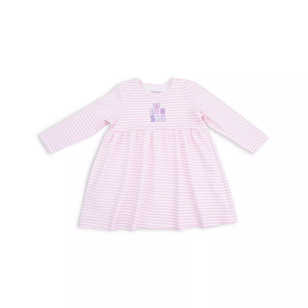 ANGEL DEAR Stripes With Sibling Embroidery - Organic Cotton Jersey - Big Sis - L/S Play Dress