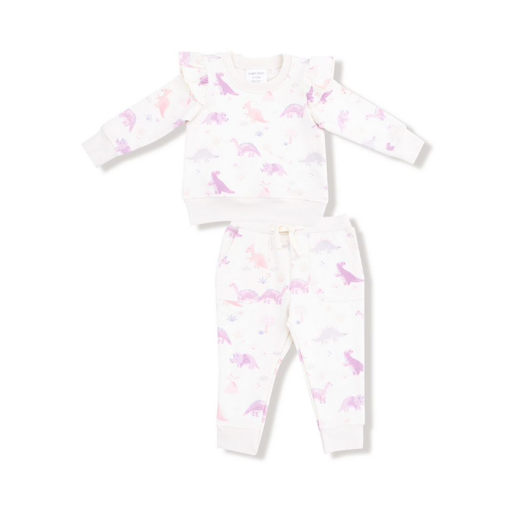 ANGEL DEAR Soft Dinos- French Terry - Purple - Ruffle Sweatshirt and Jogger Pant