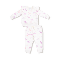 ANGEL DEAR Soft Dinos- French Terry - Purple - Ruffle Sweatshirt and Jogger Pant