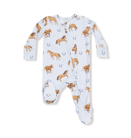 ANGEL DEAR Horses - Blue - 2 Way Zipper Footie