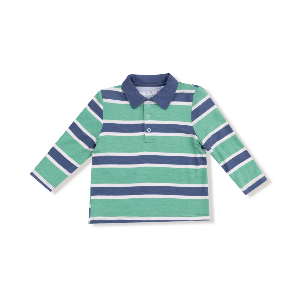 ANGEL DEAR Rugby Stripe - Green and Navy - Polo L/S Shirt