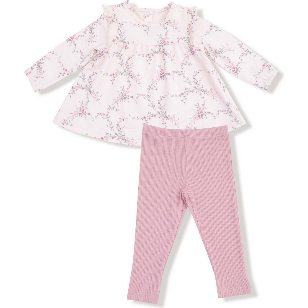 ANGEL DEAR French Terry - Antoinette Floral  - L/S High Wasited Top w/ Ruffles + Legging