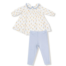 ANGEL DEAR Western Sunflower - Peter Pan Collar Dress with Eyelet Trim and Ribbed Leggings