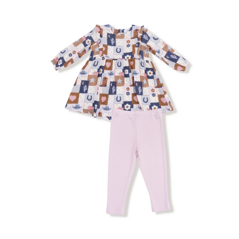 ANGEL DEAR Patchwork Cowgirl - Ruffle L/S Dress and Rib Legging