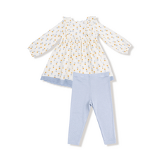 ANGEL DEAR Western Sunflower - Dress with Eyelet Trim and RIbbed Legging