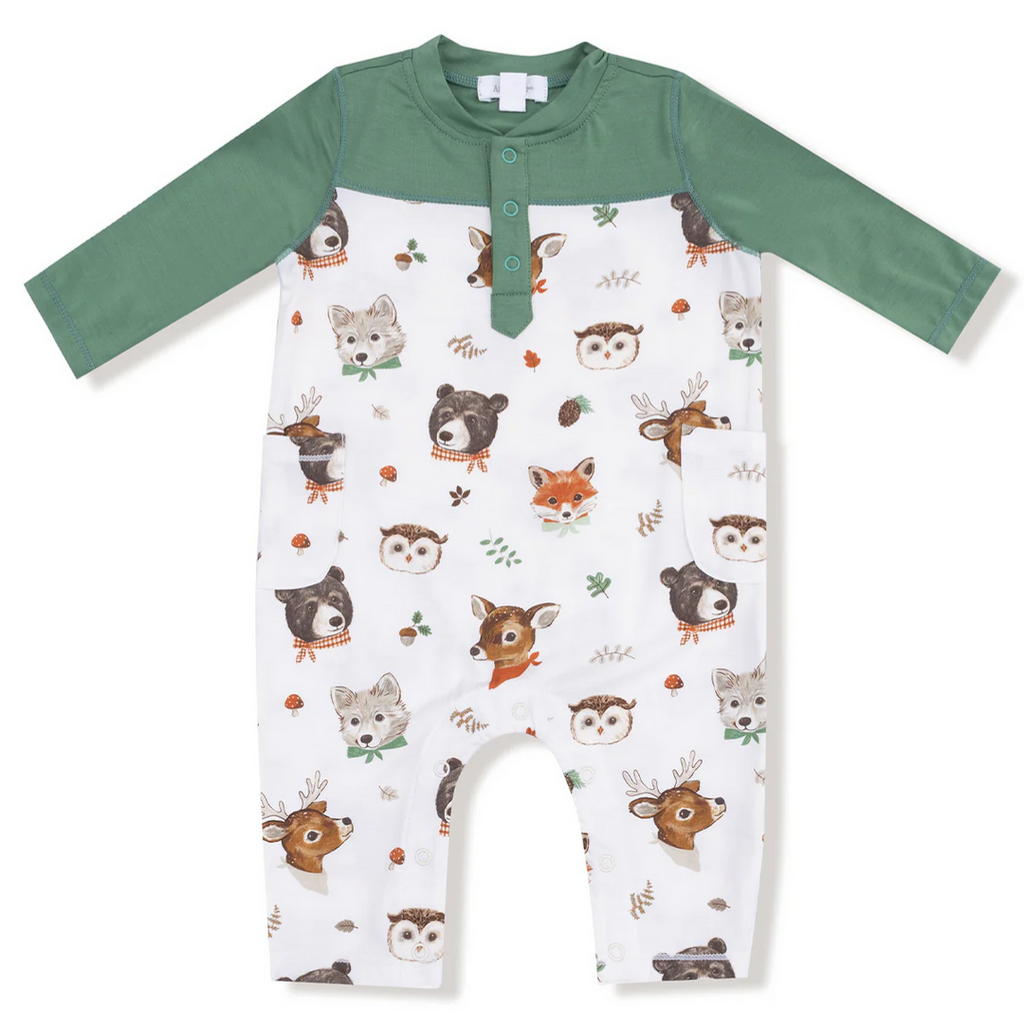 ANGEL DEAR Woodland Animal Faces - Romper W/ Contrast Sleeves