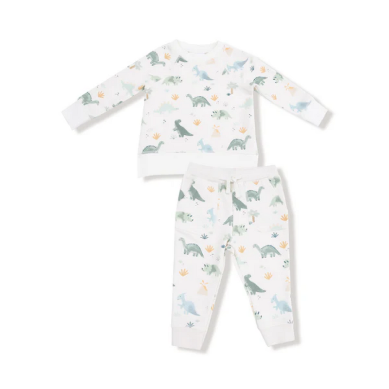 ANGEL DEAR Soft Dinos - French Terry- Green - Raglan Sweatshirt + Jogger Set