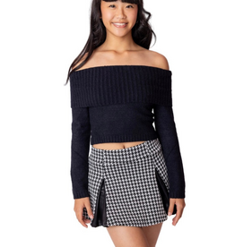FLOWERS BY ZOE GIRL'S TWEED BLACK/WHITE HOUNDSTOOTH SKIRT