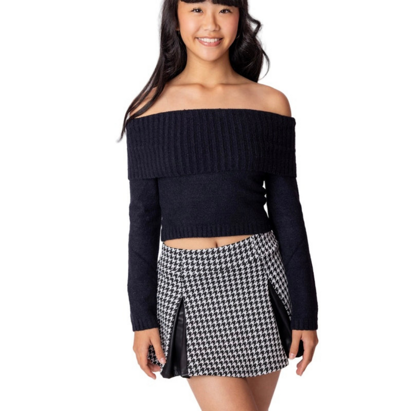 FLOWERS BY ZOE GIRL'S TWEED BLACK/WHITE HOUNDSTOOTH SKIRT