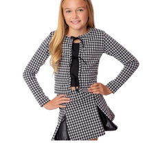 FLOWERS BY ZOE GIRL'S TWEED BLACK/WHITE HOUNDSTOOTH SKIRT
