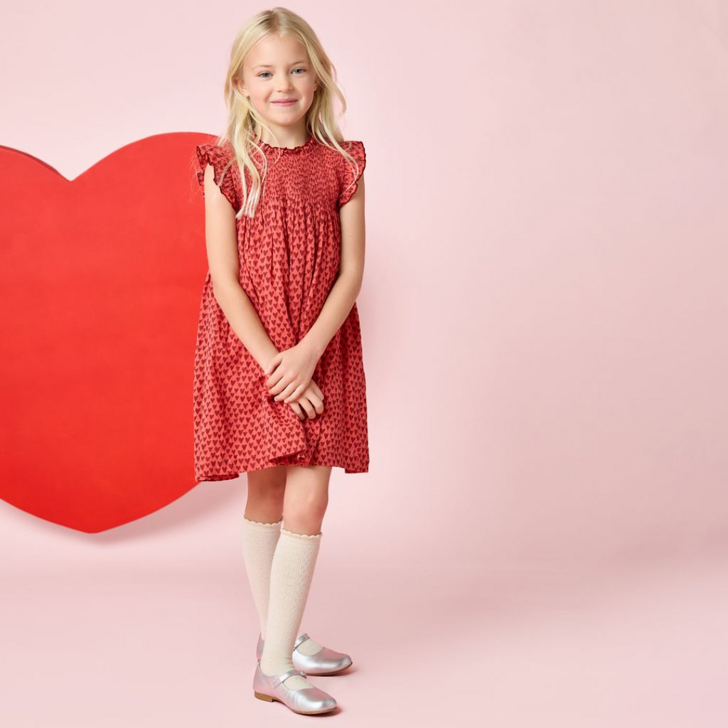 PINK CHICKEN girls stevie dress - red mini hearts