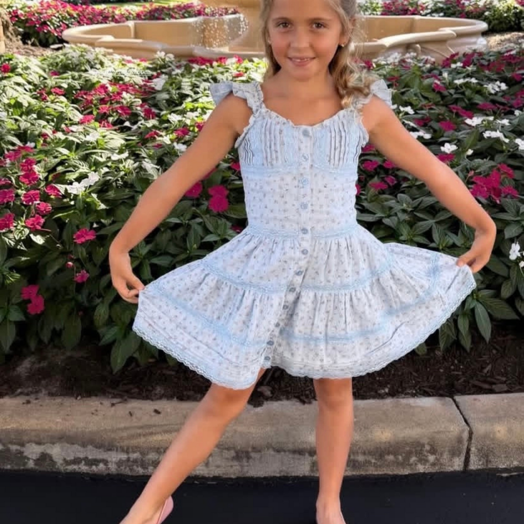 FLOWERS BY ZOE BLUE DRESS W/LACE