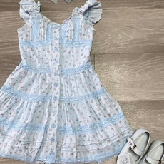 FLOWERS BY ZOE BLUE DRESS W/LACE