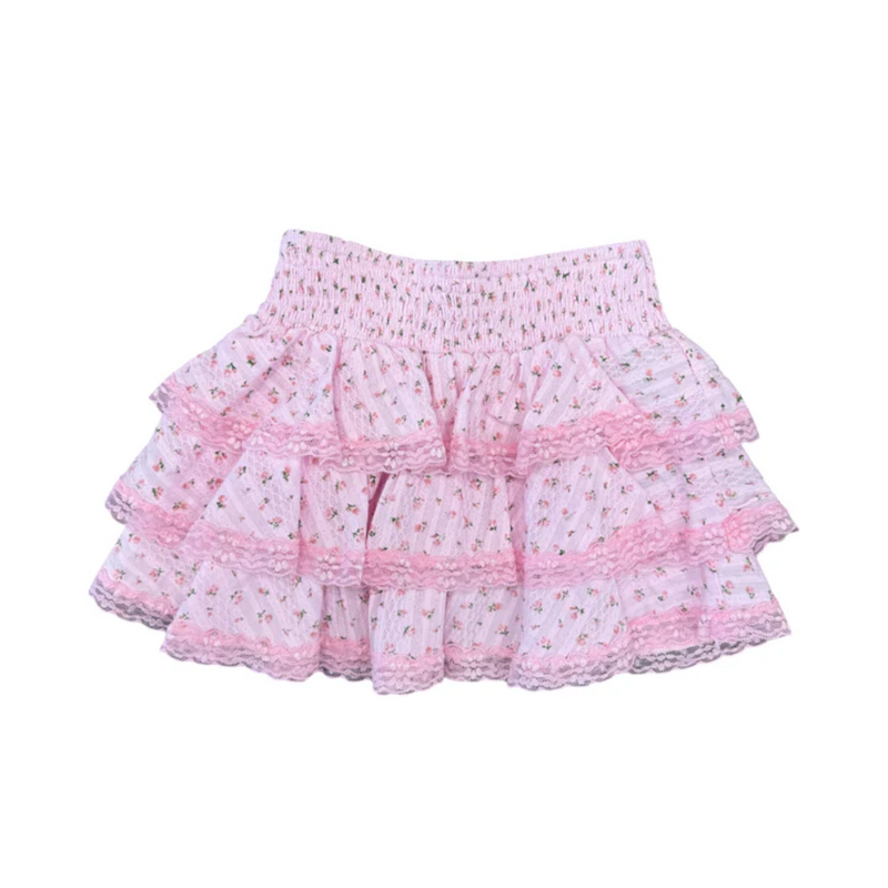 FLOWERS BY ZOE PINK SKIRT W/ROSES AND LACE TRIM