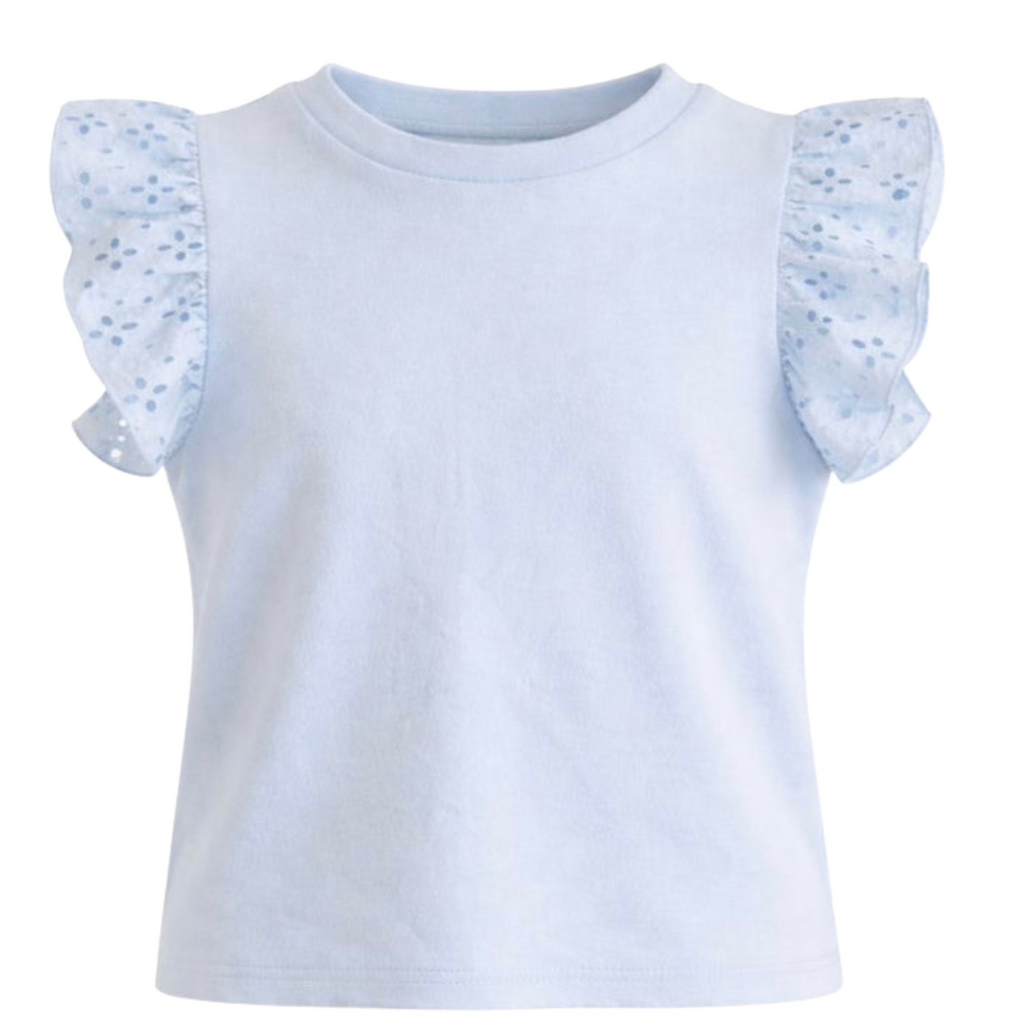 FLOWERS BY ZOE GIRL'S AQUA TOP W/EYELET SLEEVE