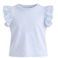FLOWERS BY ZOE GIRL'S AQUA TOP W/EYELET SLEEVE