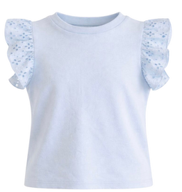 FLOWERS BY ZOE GIRL'S AQUA TOP W/EYELET SLEEVE